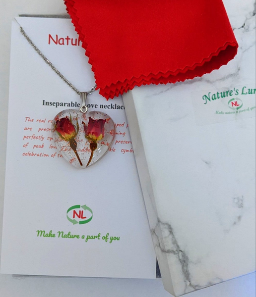 Inseparable Love: Handmade double rose bud pendant chain necklace
