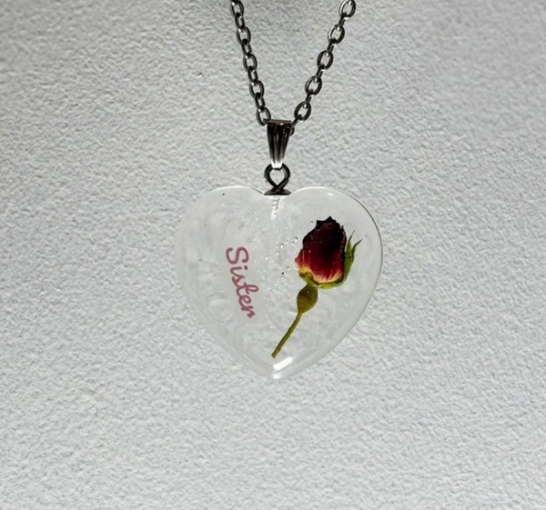 Sisterly Love: Real rose bud pendant chain necklace
