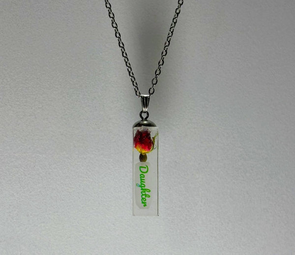 Daughterly Love: Real rose bud pendant chain necklace