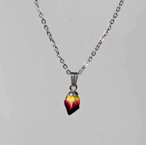 Budding Love: Real rose bud pendant chain necklace