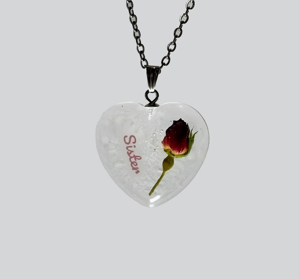 Sisterly Love: Real rose bud pendant chain necklace