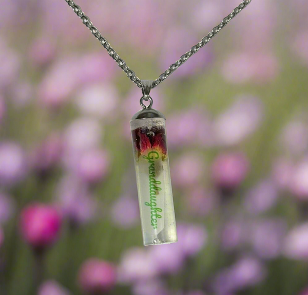 Precious Love: Real rose bud pendant chain necklace