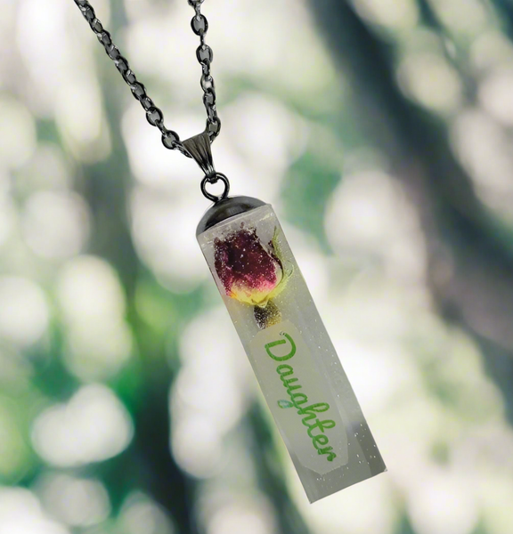 Daughterly Love: Real rose bud pendant chain necklace
