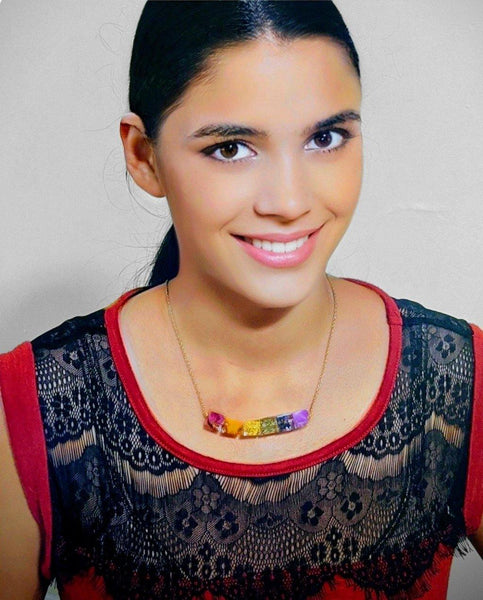 Nature's Colors: Handmade real flower rainbow pendant chain necklace - Nature's Lure