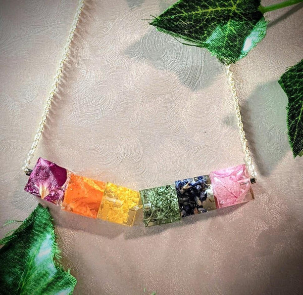 Nature's Colors: Handmade real flower rainbow pendant chain necklace - Nature's Lure