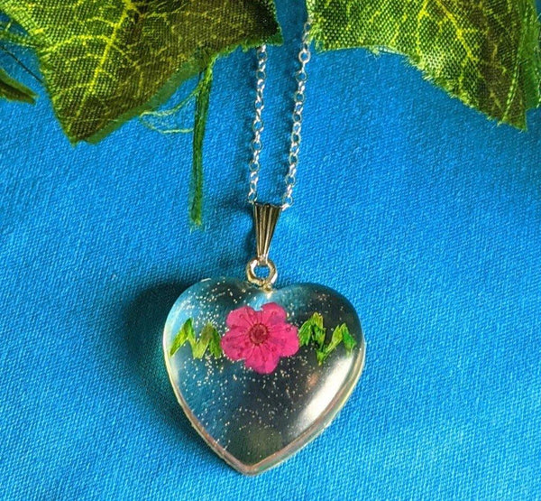 Mother's Nature: Real flower and leaf embedded handmade pendant sterling silver or gold filled necklace - Nature's Lure