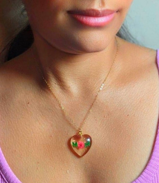 Mother's Nature: Real flower and leaf embedded handmade pendant sterling silver or gold filled necklace