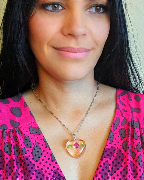 Mother's Gaze: Handmade real flower MOM pendant on a chain necklace