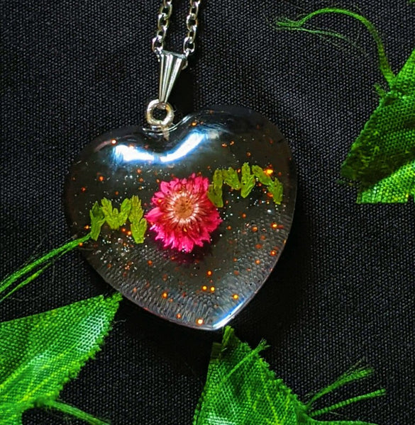 Mother's Gaze: Handmade real flower MOM pendant on a chain necklace