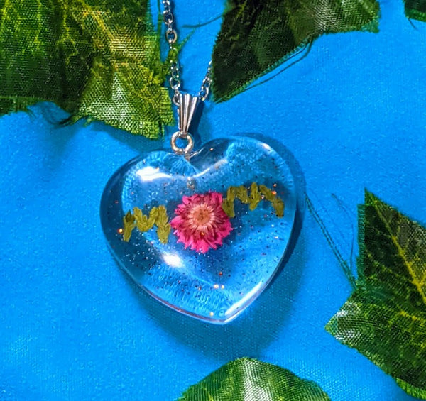 Mother's Gaze: Handmade real flower MOM pendant on a chain necklace