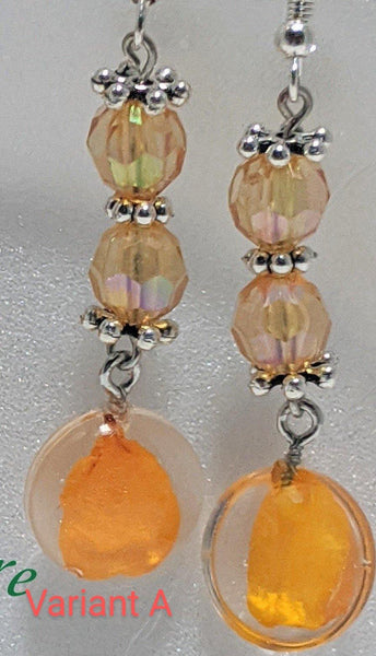 Shiny Passion II: Orange bead earrings with flower petal pendant - Nature's Lure