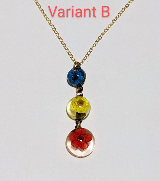 Primary Desire: Handmade primary color flower pendant gold filled chain necklace - Nature's Lure