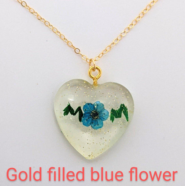 Mother's Nature: Real flower and leaf embedded handmade pendant sterling silver or gold filled necklace - Nature's Lure