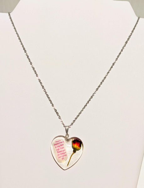 Treasured Note: Personalized red rose flower handmade pendant necklace - Nature's Lure