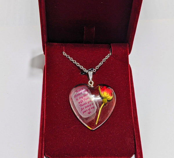 Treasured Note: Personalized red rose flower handmade pendant necklace - Nature's Lure