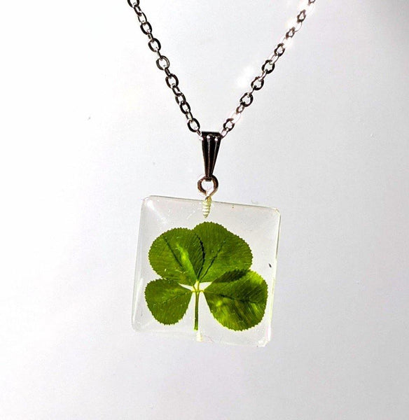 Four Luck: Real 4 leaf clover pendant chain necklace - Nature's Lure