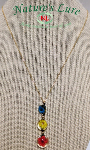 Primary Desire: Handmade primary color flower pendant gold filled chain necklace - Nature's Lure