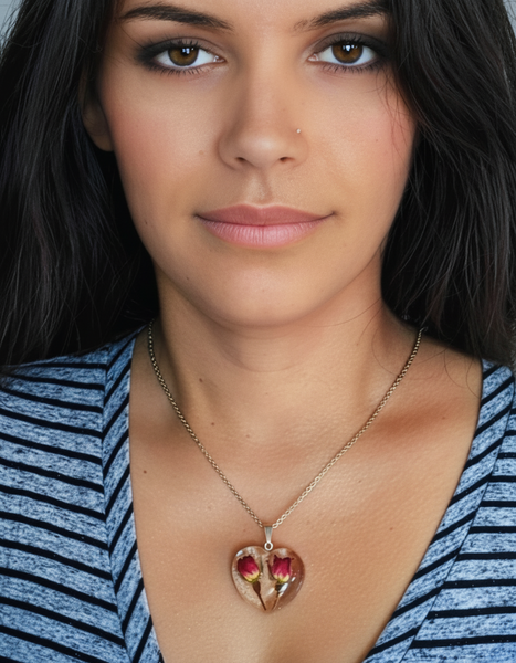 Inseparable Love: Handmade double rose bud pendant chain necklace