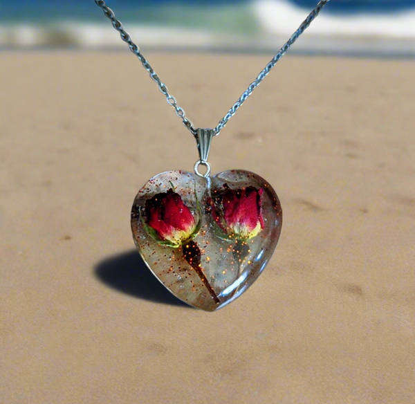 Inseparable Love: Handmade double rose bud pendant chain necklace