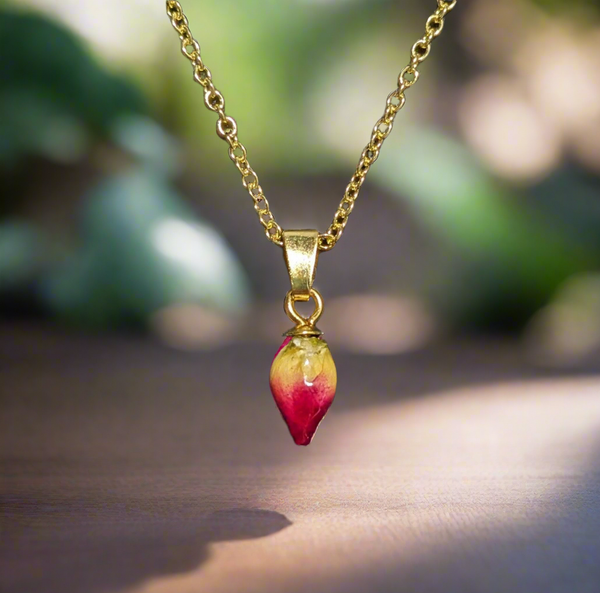 Budding Love: Real rose bud pendant chain necklace