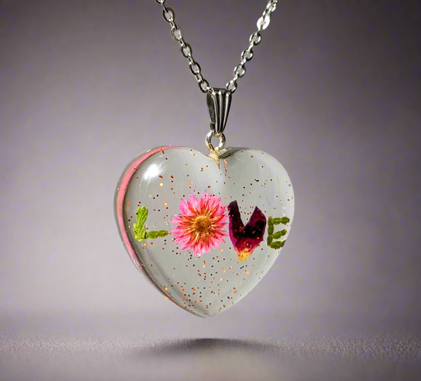 Endless Love : Handmade real flower LOVE pendant necklace