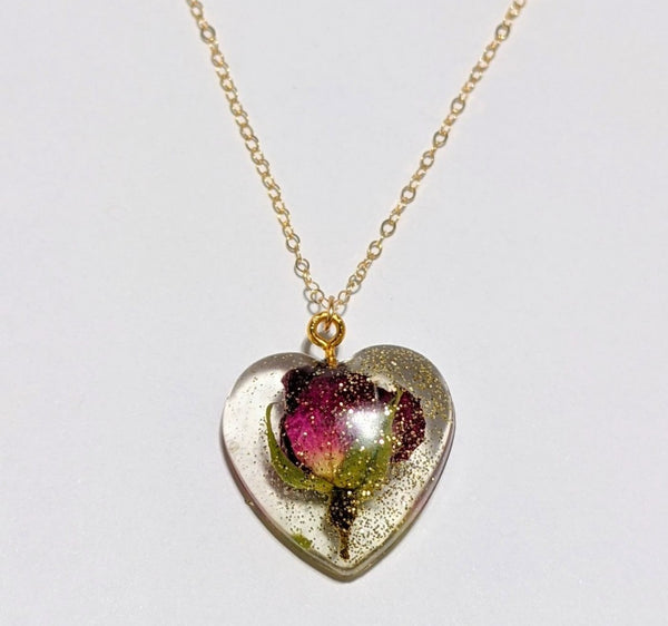 Passionate Heart: Handmade flower pendant on a gold filled chain