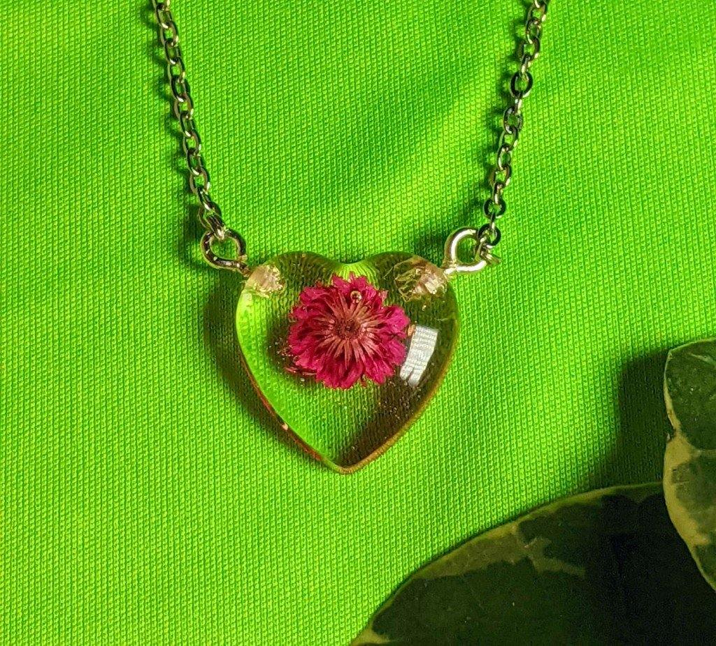 Simple Flow: Chain necklace with joined real flower handmade pendant ...