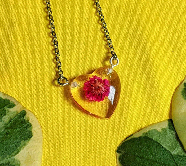 Simple Flow: Chain necklace with joined real flower handmade pendant - Nature's Lure