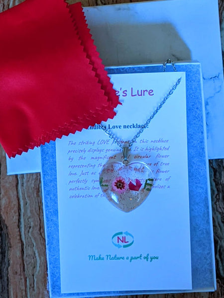 Endless Love : Handmade real flower LOVE pendant necklace