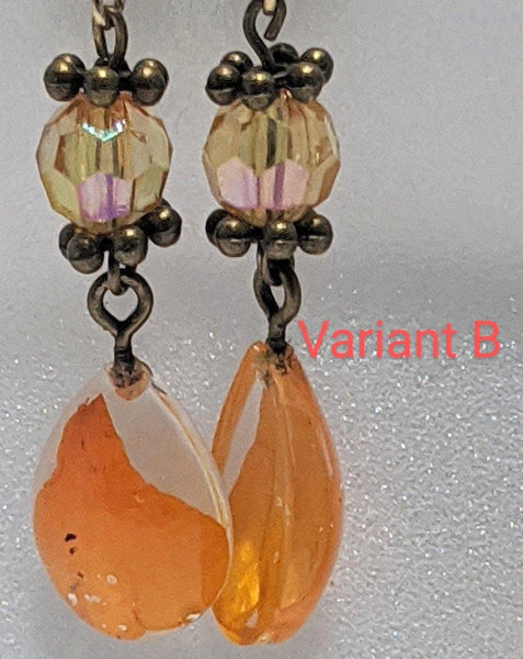 Shiny Passion II: Orange bead earrings with flower petal pendant - Nature's Lure