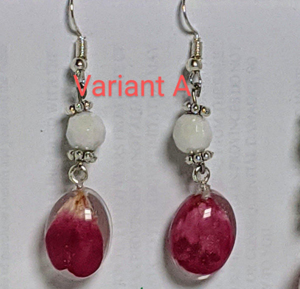 Red Appeal: Handmade red rose petal pendant bead earrings - Nature's Lure