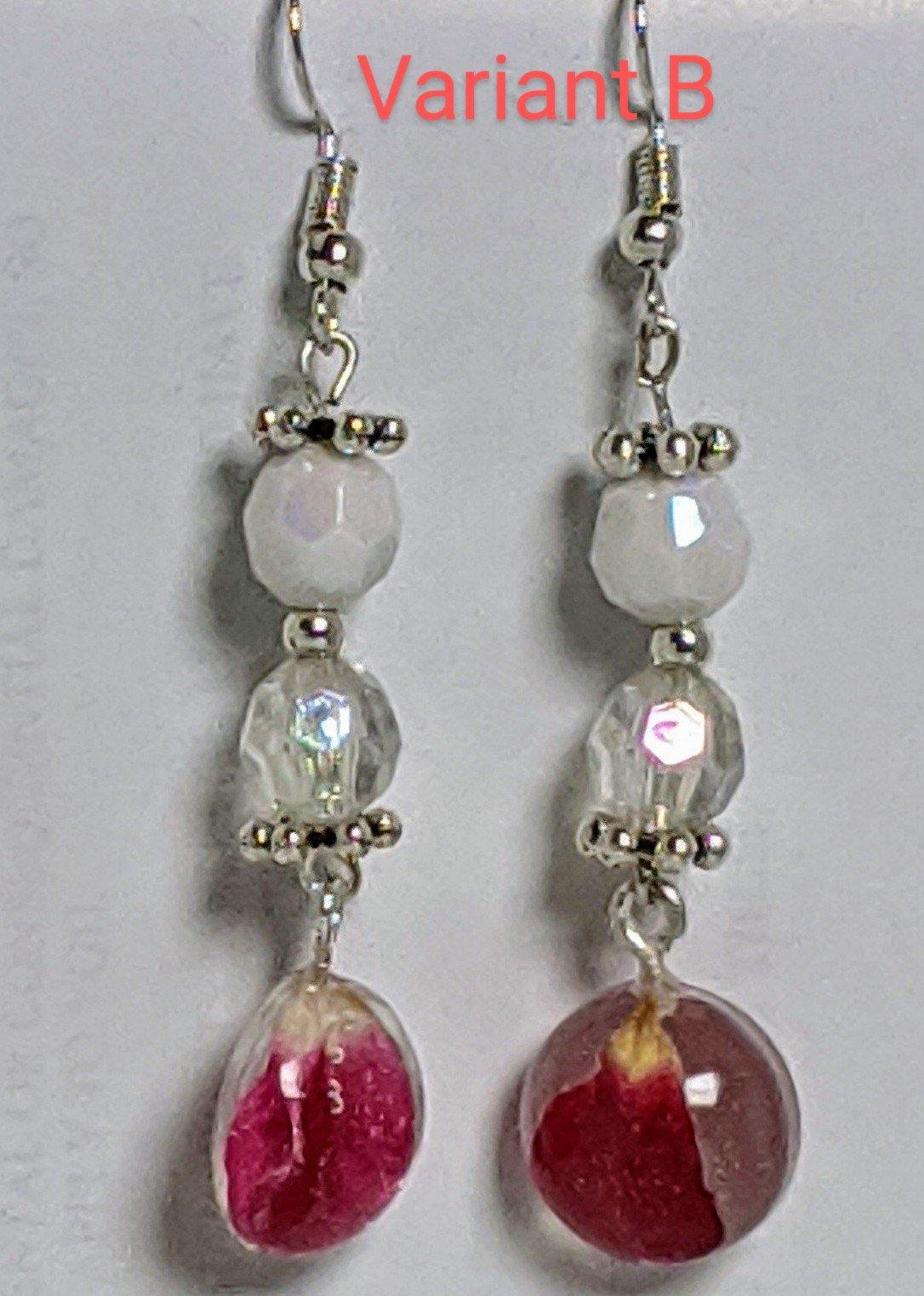 Red Appeal: Handmade red rose petal pendant bead earrings - Nature's Lure