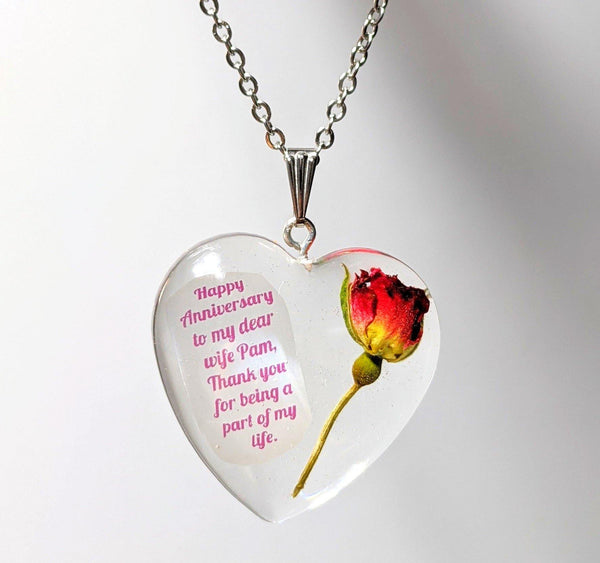Treasured Note: Personalized red rose flower handmade pendant necklace - Nature's Lure