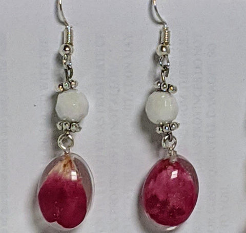 Red rose petal resin bead earring set: Red Appeal - Nature's Lure