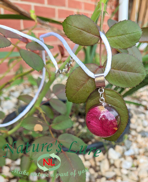 Red Rose flower pendant resin white cord necklace: Loving Beauty - Nature's Lure