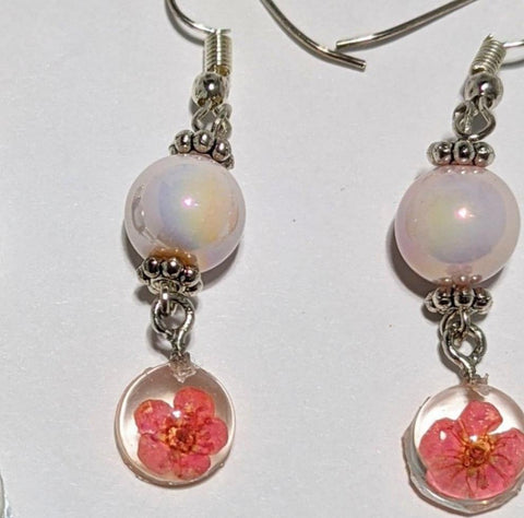 Smooth Gems: Flower pendant glass pearl earrings - Nature's Lure