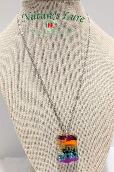 Colorful Charm: Flower and leaf natural rainbow block pendant chain necklace - Nature's Lure