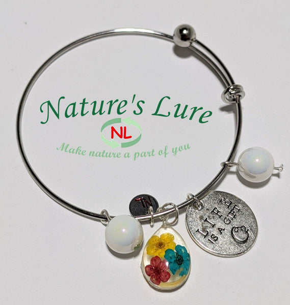 Lovely Circles: Flower pendant bangle bracelet - Nature's Lure