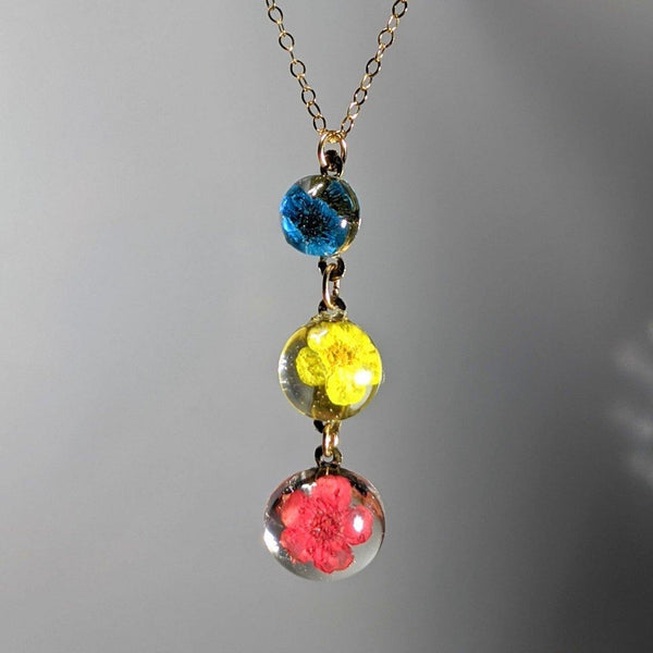 Primary Desire: Handmade primary color flower pendant gold filled chain necklace - Nature's Lure