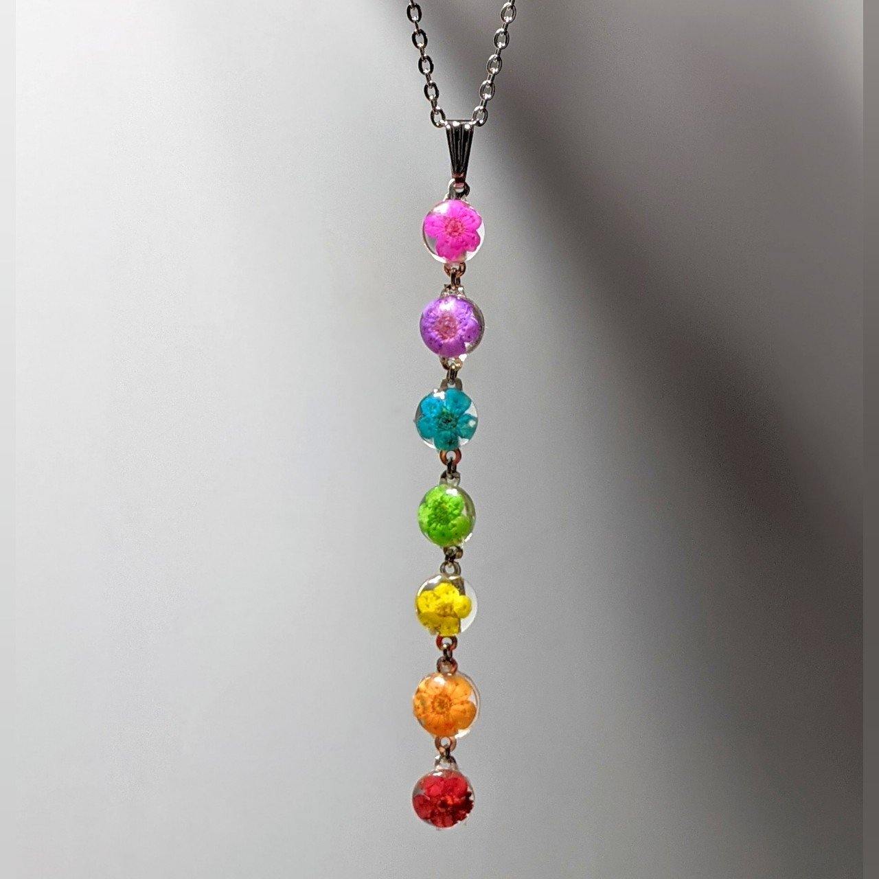 Natural Vitality: Chakra necklace with real mini flower handmade pendants - Nature's Lure