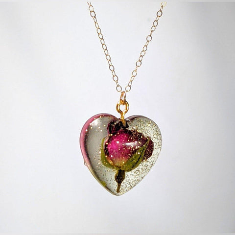 Passionate Heart: Handmade flower pendant on a gold filled chain - Nature's Lure