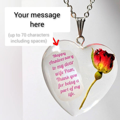 Treasured Note: Personalized red rose flower handmade pendant necklace - Nature's Lure